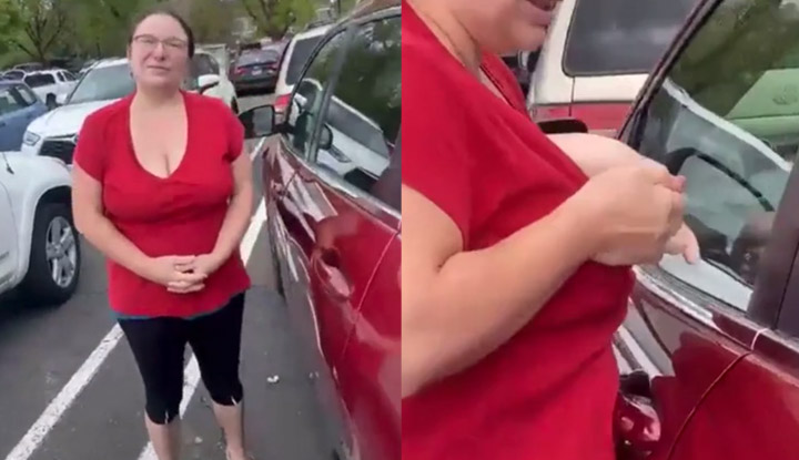 [Europe and America] The foreign aunt is really weird~ Because of the parking dispute, she took out her tits and sprayed milk on the car window~