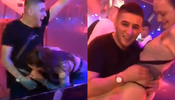 In a bustling nightclub with colorful lights, a beautiful woman actually initiated a conversation with me and even gave me a blow job.