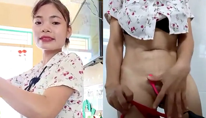 [Vietnam] The female teacher who is kindly teaching on the podium is so lewd with a toy in pussy~
