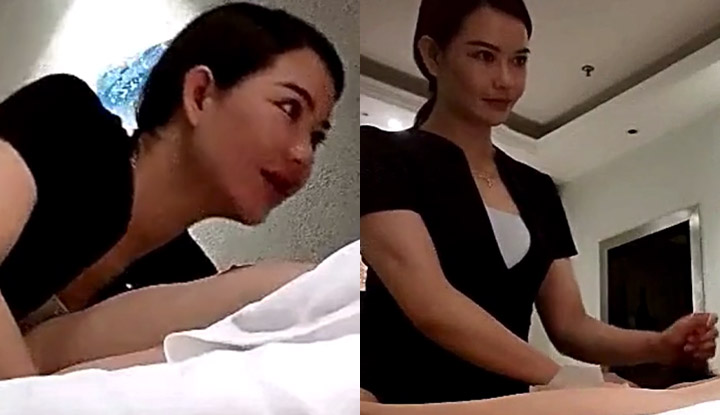 The beauty massage technician didn't do a full set, so she had to let her help with masturbation~