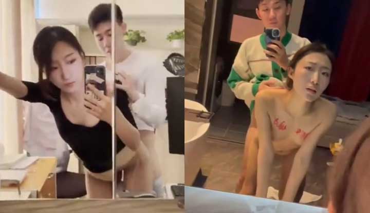 College student Xue Xxin has sex with her boyfriend ~ I want to have sex when I see a big mirror