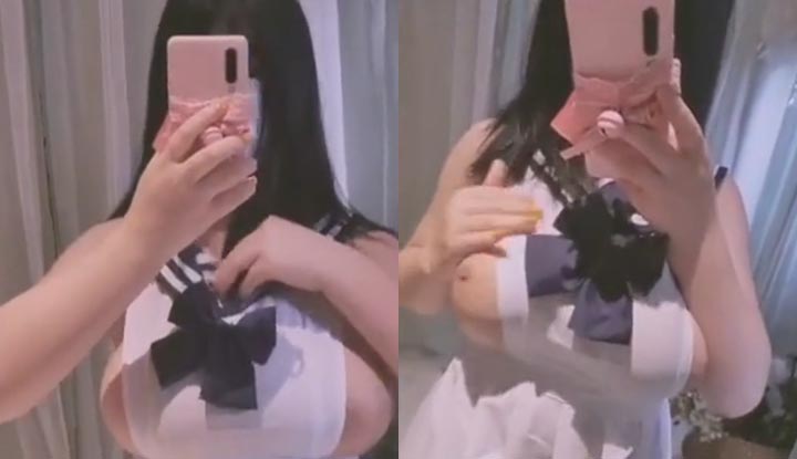 Internet celebrity stunner with big breasts [Milk Meow Jiujiu Sauce] Such a lewd student Fu's big breasts fall out directly