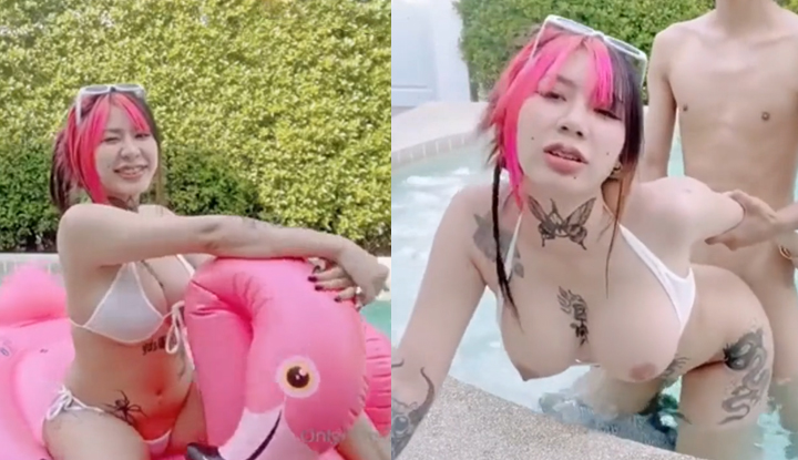 leaked clip onlyfans irenkampong1 gets caught by her husband fucking her pussy by the pool. he slams her pussy and thrusts without stopping, getting on top and shaking his hips until he finishes.