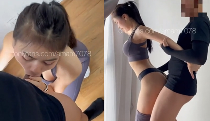 Vídeo erótico OnlyFans amam7078 com a irmã Am, uma bela mulher de Khon Kaen, sendo fodida com um vestido. Ela tira as calças do marido e depois chupa, depois abaixa as próprias calças, encosta na parede e é fodida na buceta. Ela está muito excitada, com o rosto de prazer, agarra a parede, fica de quatro e abre as pernas para ser fodida até gozar.