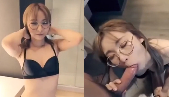 [A girl with glasses and blonde hair from Thailand] As soon as she walked in, she took off my coat and started blowing me.