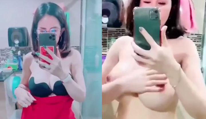 [Tailândia] Tirando peça por peça, a garota peituda e safada está fazendo um strip tease via vídeo com o namorado, tirando uma peça de roupa de cada vez.