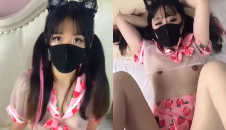 JK loli is pinned down on the bed and fucked hard, the sound of water splashing loudly, finally cumming on her body.