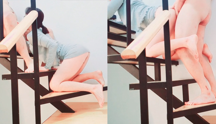 [Korean] O station master's wife netto5netto got injured while having sex on the stairs, this height is just right.