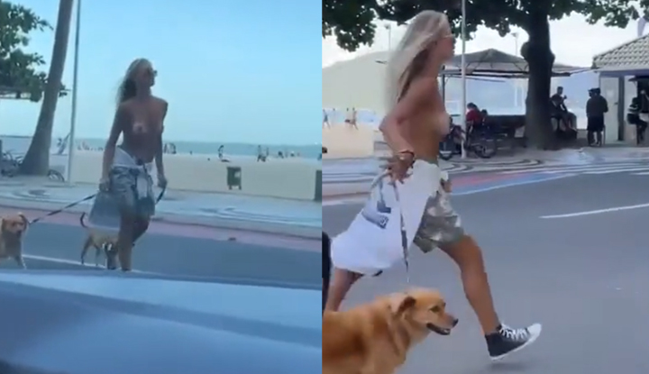 [Châu Âu và Châu Mỹ] Phá hoại hòa bình thế giới? Nữ người mẫu Brazil "Caroline Werner" thả ngực và "dắt chó đi dạo trên trời"