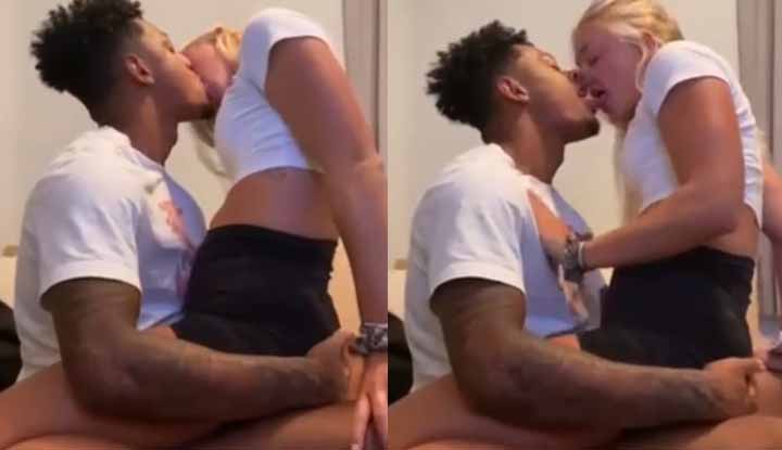 [America] A passionate kiss between a couple with different body shapes, with the blonde girlfriend kissing particularly intensely.