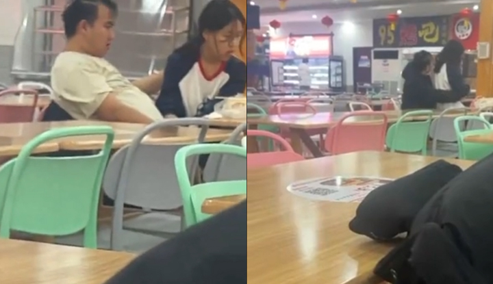 A student couple from Hebei University of Media were caught having sex in the school cafeteria while eating.
