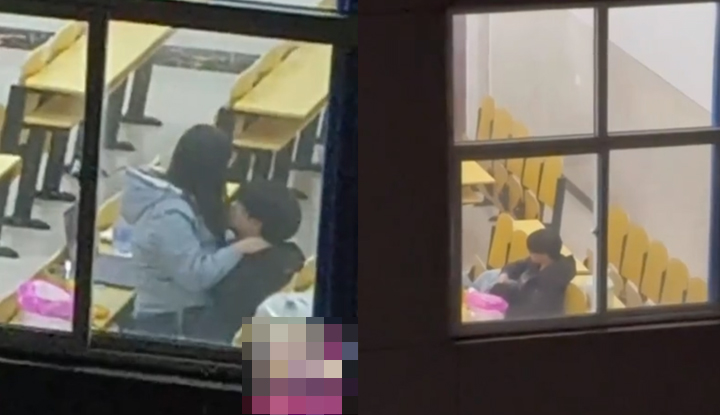 The student couple from Shijiazhuang Engineering College were seen in the classroom playing a game of 
