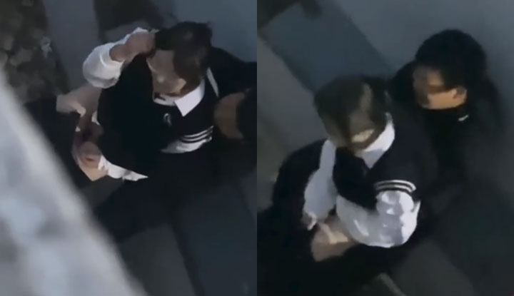 吃瓜！青島XX技師學院小情侶，在校園角落脫褲子摳屄被偷拍！