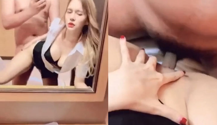 [Thailand] Blonde babe getting pounded hard from behind in front of a mirror, moaning incessantly