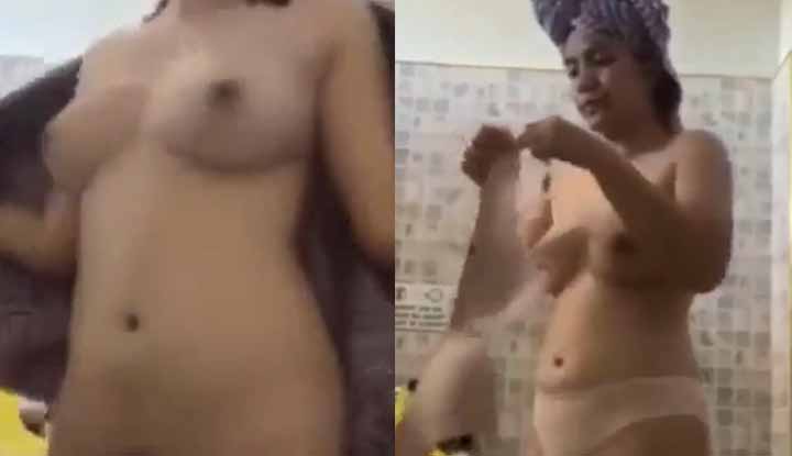 [Philippines] Cô vợ lẽ ngực bự trưởng thành bước ra khỏi bồn tắm, khỏa thân và để lộ bộ ngực đã được ghi lại