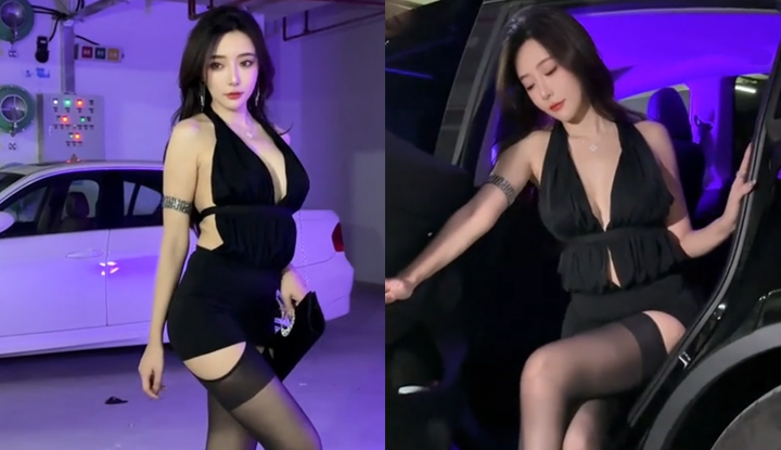 หญิงสาวสุภาพผู้หญิงสูงอายุที่มีหน้าอกใหญ่คุณภาพสูง เสื้อชุดสีดำคอวีลึก