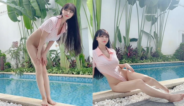 Highly recommended, with a stunning figure and peak attractiveness, showcasing wet swimsuits that highlight the curves and accentuate the chest.