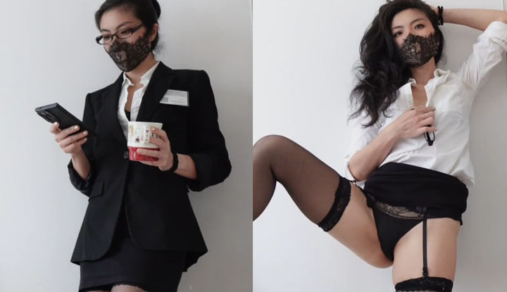 [ฮ่องกง] นางฟ้าภาษาสยิวมิสเทรสเจสซิก่าไม่ทิ้งคุณไว้โดยไร้ซึ่งหยดน้ำ ~ C210 - ผ้าคลุมสีดำพร้อมถุงเท้าถังนักมวยสุดเซ็กซี่ ~