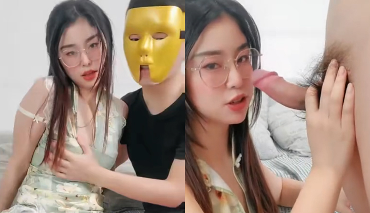 Baju kurung mata kacamata berubah menjadi guru mengajar anda cara bermain, belahannya sempit dibelai dari belakang.