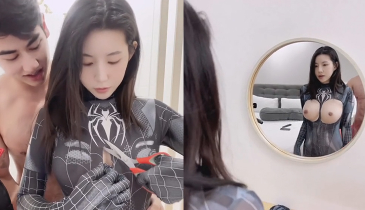 [泰國] 蜘蛛人騷妹，剪破緊身衣露出白皙巨乳