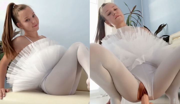 [歐美] Fansly 芭蕾舞者 tiny_angel～身穿戰袍芭蕾舞衣，撕開露出小穴騎假屌