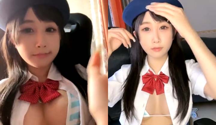 การเล่นบทบาทเป็นนักเรียนหญิงสำหรับการสตรีมสดและมีส่วนร่วมในบทสนทนาที่มีนัยยะยั่วเย้า