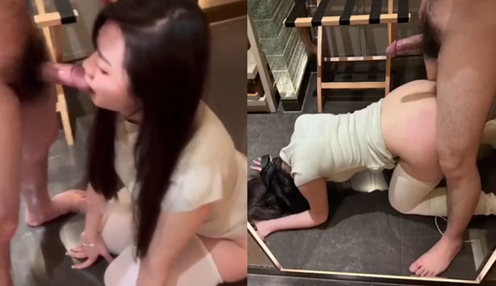 A handsome young man from the Department of Physical Education at Hangzhou University is working out vigorously with his beloved girlfriend, Li Chen. They are using a large 18 cm dumbbell that he inserted into her desired food hole.