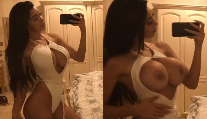 Chloe Khan เซลฟี่ในถุงน่องสีขาวและโชว์หน้าอกใหญ่ในวิดีโอรั่วไหลของ OnlyFans