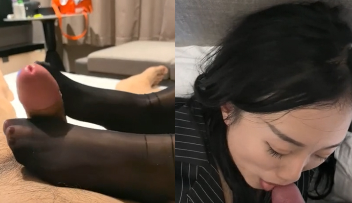 雲盤高質露臉B級泄密，讓反差騷女友穿上好利來製服肏完在足交，小浪蹄子是相當的配合