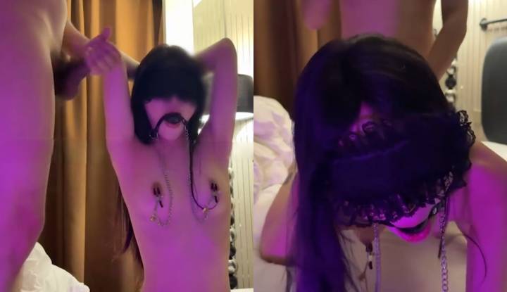 極品淫妻 Yigeren33 SM乳夾調教 口球塞滿櫻唇 女上騎乘後入爆操！