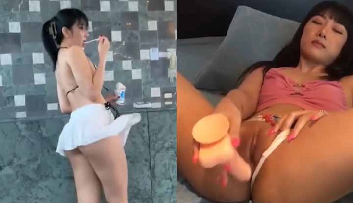 bunny girl big breasts queen selfie naked masturbation video exposed hairless pussy riding fake cock showing face lewd contrast exploded!