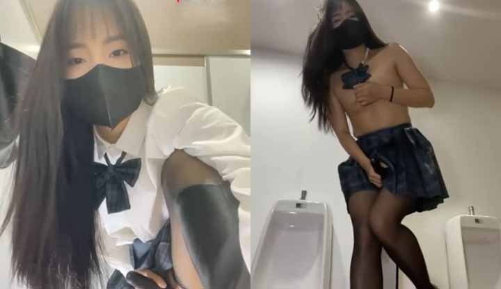 asialynn-the best long-legged black silk goddess outdoor public toilet uniform exposed temptation props masturbation orgasm repeatedly!