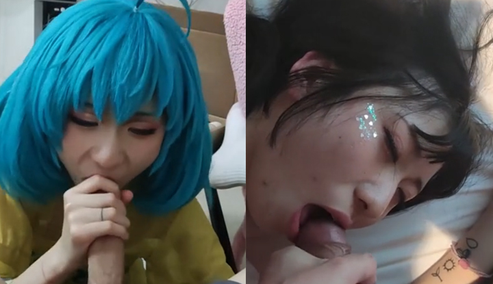 at a comic convention, a 19-year-old innocent high school girl, after drinking, was penetrated from behind by her boyfriend's thick penis, her tender vagina tightly wrapped, producing a large amount of vaginal fluid, and her mouth was filled with his semen, creating an extreme contrast!