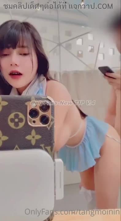 tangmoinin, a cute thai teenager with big breasts, wearing a cosplay costume, filming herself having sex with a divine couple.
